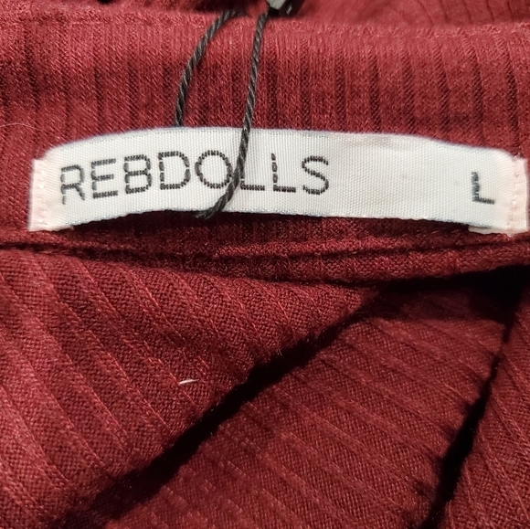 REBDOLLS - Wine Red Ribbed Mini Dress - Sz L - Picture 6 of 6